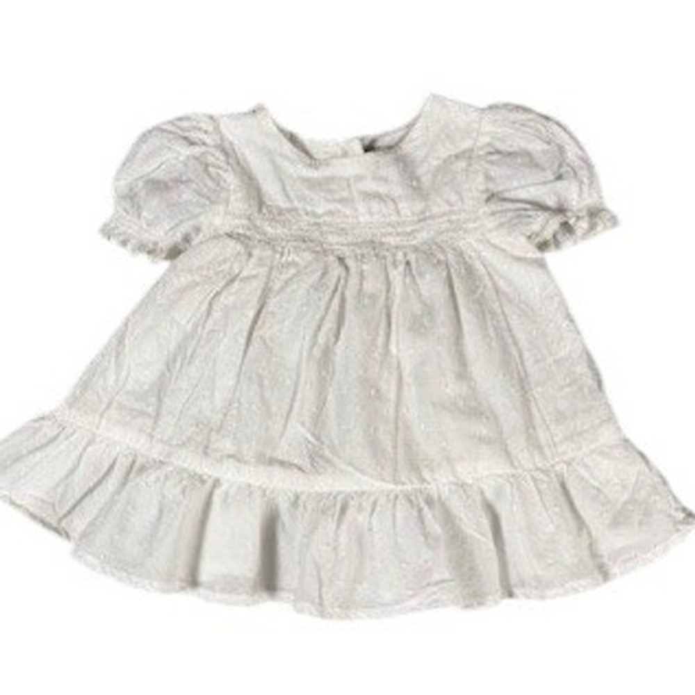 Cupcakes and Cashmere Dress Baby 24M White Swiss Dot Smocked Ruffle Puff Sleeve